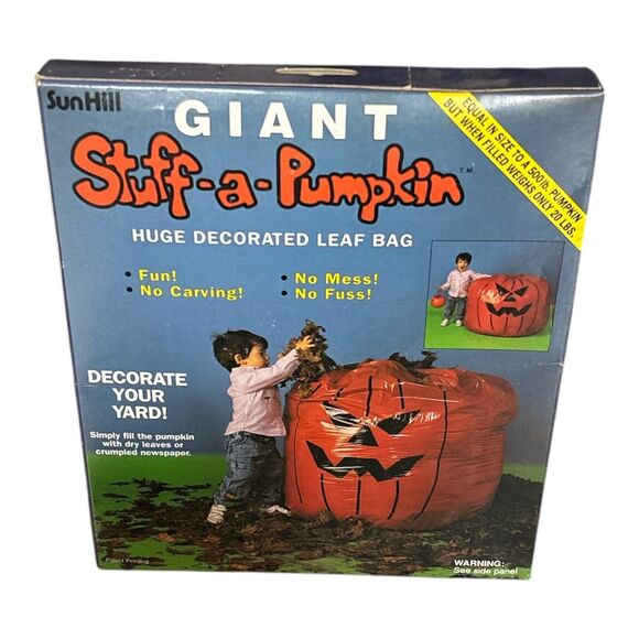 Vintage 1989 Sun Hill Giant Stuff A Pumpkin Halloween Leaf Bag 114 Gallons *New - Picture 1 of 2